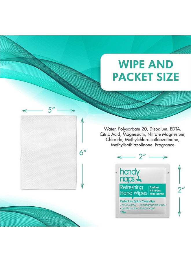 Handynaps Alcohol-Free Hand Wipes With Fresh Lemon Scent, Gentle On The Skin - Box of 100 Individually Wrapped Wipes For Adults and Kids, Travel Essentials
