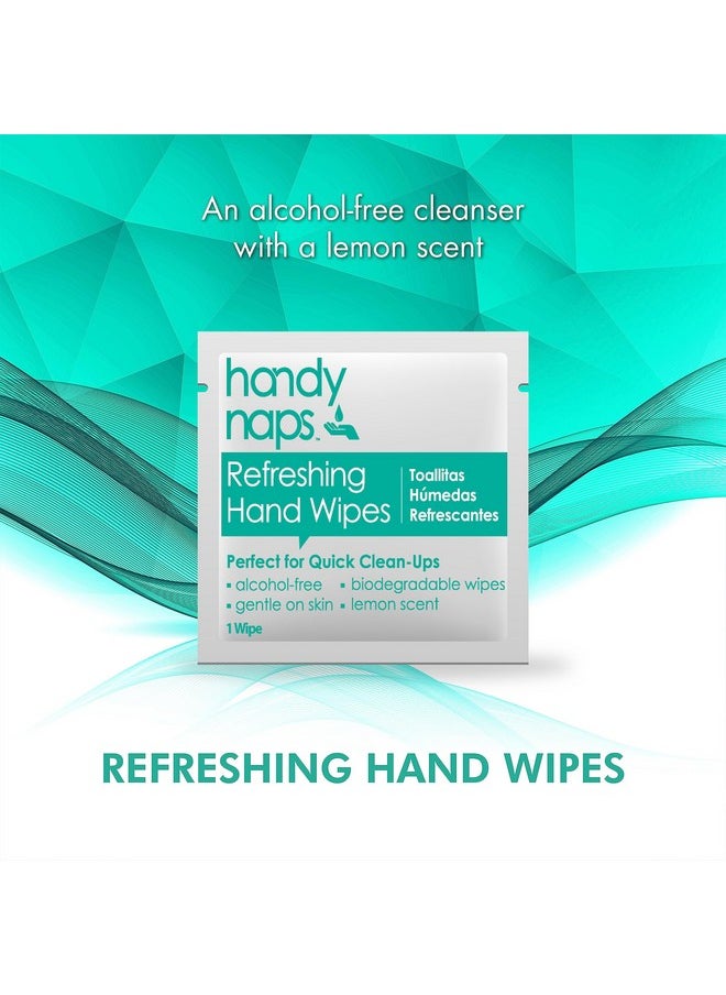 Handynaps Alcohol-Free Hand Wipes With Fresh Lemon Scent, Gentle On The Skin - Box of 100 Individually Wrapped Wipes For Adults and Kids, Travel Essentials