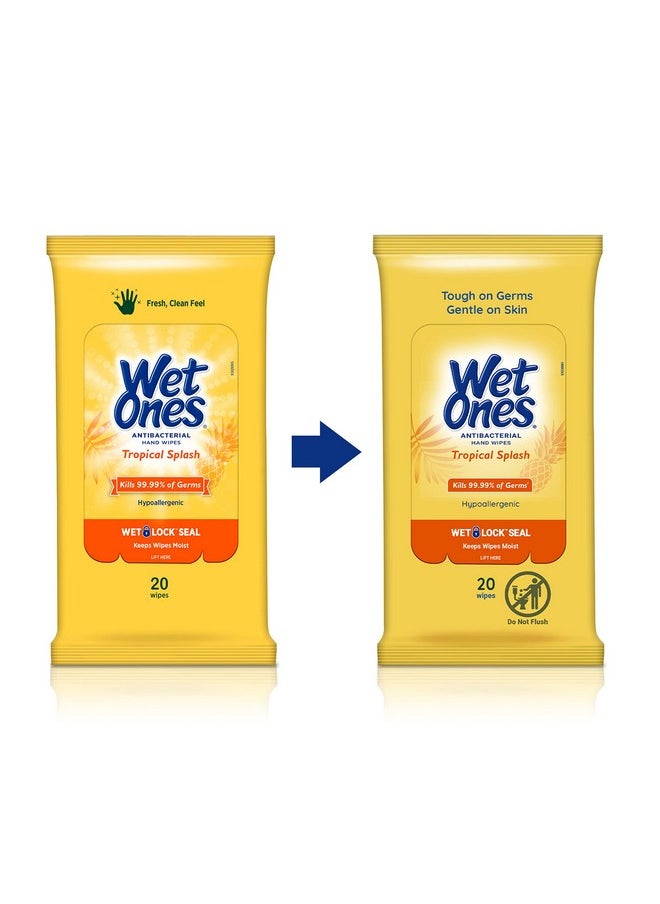 Wet Ones Antibacterial Hand Wipes, Tropical Splash - 20 ct. Size Wipes (10 Pack)