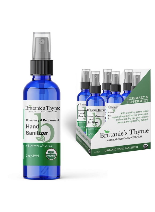 Brittanie's Thyme Organic Travel Hand Sanitizer Spray, Rosemary & Peppermint 2oz 6 Count | Vitamin E Aloe Moisturizing | Non Greasy & Replenishes Moisture & Nourishes Skin