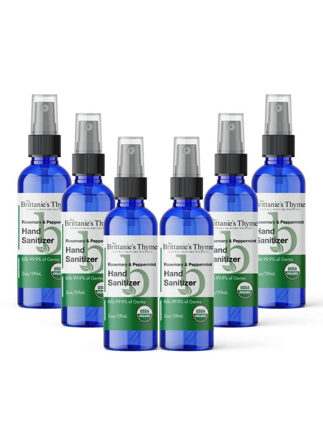 Brittanie's Thyme Organic Travel Hand Sanitizer Spray, Rosemary & Peppermint 2oz 6 Count | Vitamin E Aloe Moisturizing | Non Greasy & Replenishes Moisture & Nourishes Skin