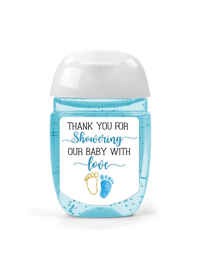 Hand Sanitizer Labels Thank You for Showering Our Little One with Love Stickers, Baby Shower Favor Party Favors Boy., Blue,1.26inches x 1.39inches