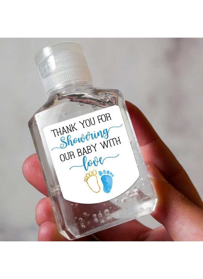 Hand Sanitizer Labels Thank You for Showering Our Little One with Love Stickers, Baby Shower Favor Party Favors Boy., Blue,1.26inches x 1.39inches