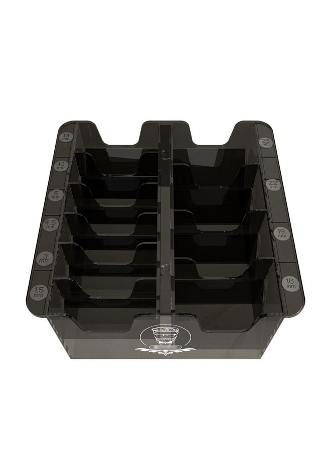 opove Clipper Guard Holder/Storage Case, Save Space & Protect Guards, Universal Hair Clipper Accessories for Barbershops/Salons, and Personal Home Use(10-Grid, Translucent Black)