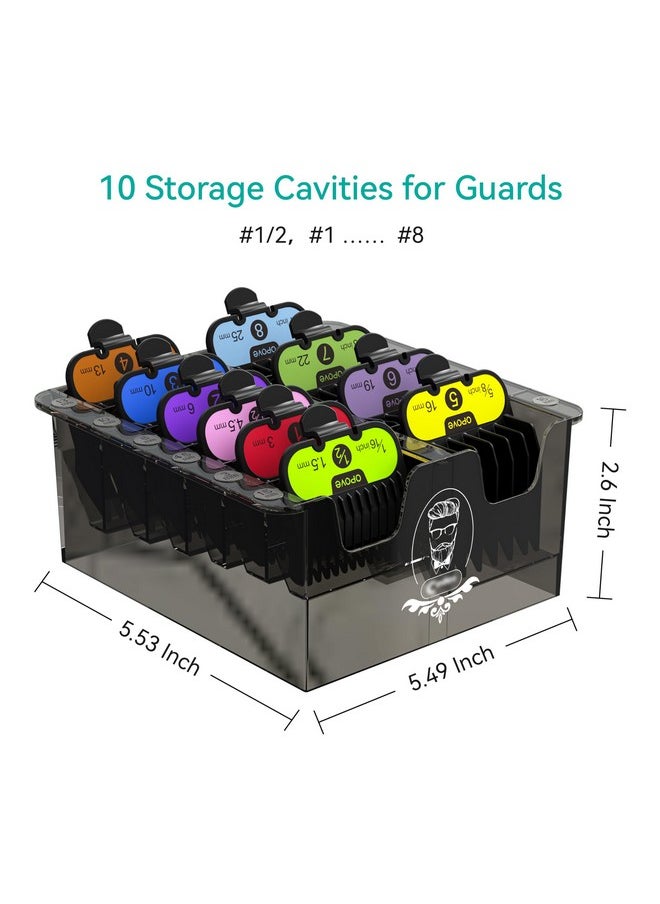 opove Clipper Guard Holder/Storage Case, Save Space & Protect Guards, Universal Hair Clipper Accessories for Barbershops/Salons, and Personal Home Use(10-Grid, Translucent Black)