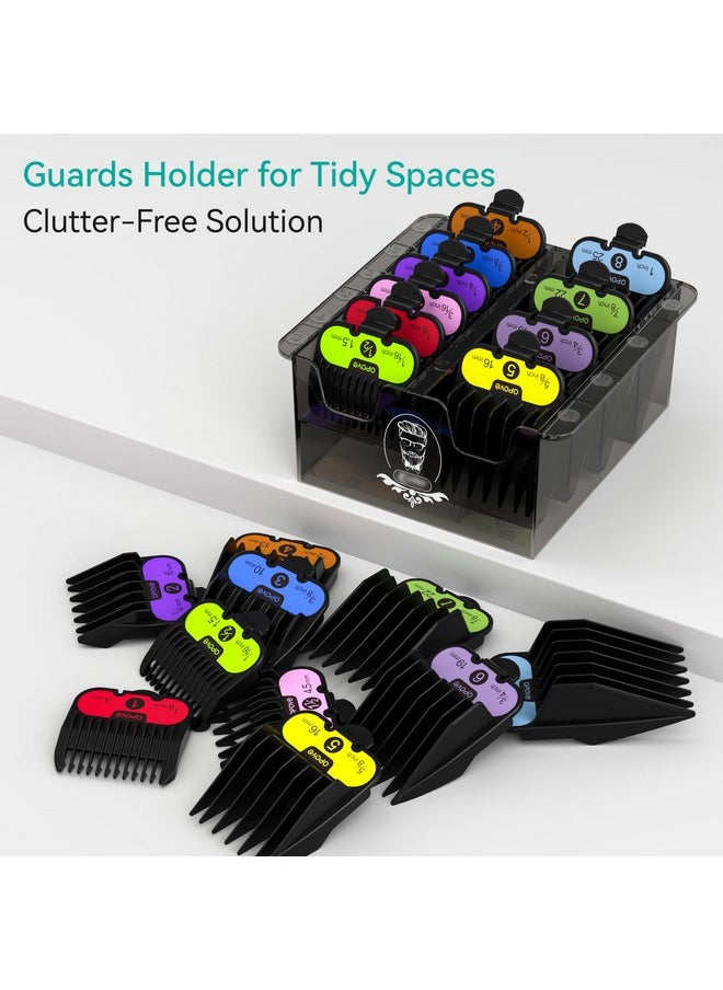 opove Clipper Guard Holder/Storage Case, Save Space & Protect Guards, Universal Hair Clipper Accessories for Barbershops/Salons, and Personal Home Use(10-Grid, Translucent Black)