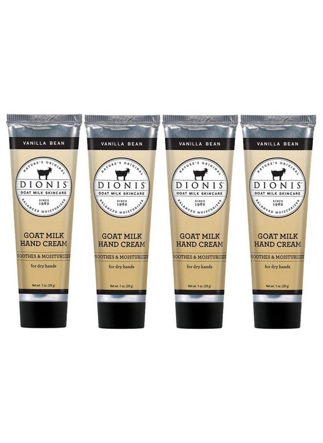 Dionis Goat Milk Skin Care Vanilla Bean Scented Hand Cream Set - Cruelty Free Travel Size Hand Lotion For Hydrating & Moisturizing Dry Skin - Paraben Free Formula Made In The USA, 1 oz Set of 4
