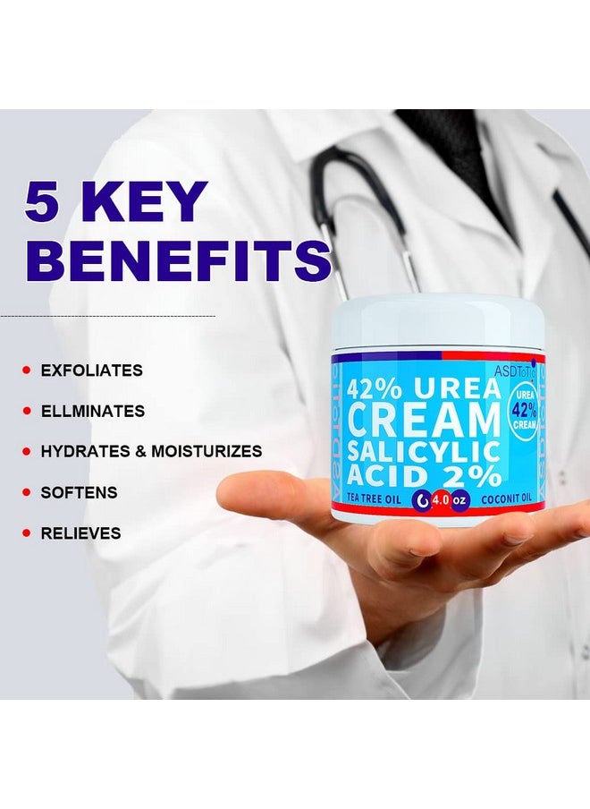 ASDToTio Urea Cream 42% - Premium Urea Foot Cream - With 2% Salicylic Acid, Tea Tree Oil, Shea Butter, Aloe Vera - For Feet, Hands, Heels, Elbows, Knees and More - 4 oz