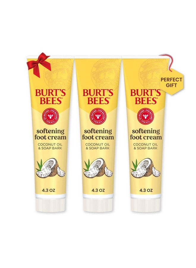 Burt's Bees Stocking Stuffers, Softening Foot Cream with Coconut Oil and Soap Bark, Natural Origin Skin Care Christmas Gifts, 4.3 Ounces (3-Pack)