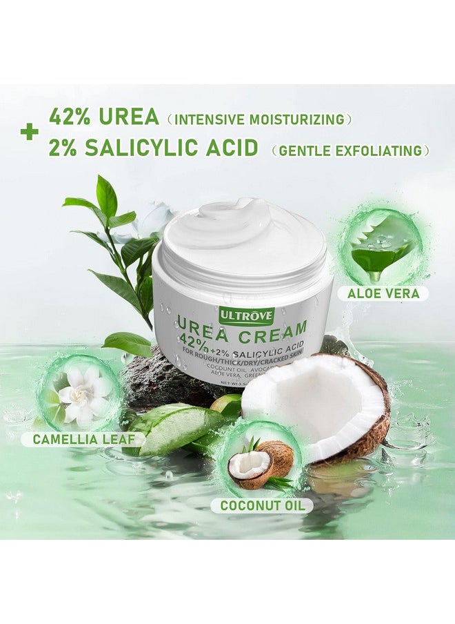 Ultrove Urea Cream 42% - 2% Salicylic Acid Foot Moisturizer - Callus & Dead Skin Remover, Repairing Foot File, 3.5 oz