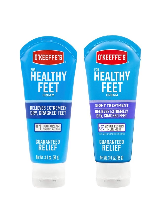 O'Keeffe's for Healthy Feet Foot Cream; 3.0 Ounce Tube and O'Keeffe's for Healthy Feet Night Treatment Foot Cream; 3.0 Ounce Tube; Relieves Extremely Dry; Cracked Feet