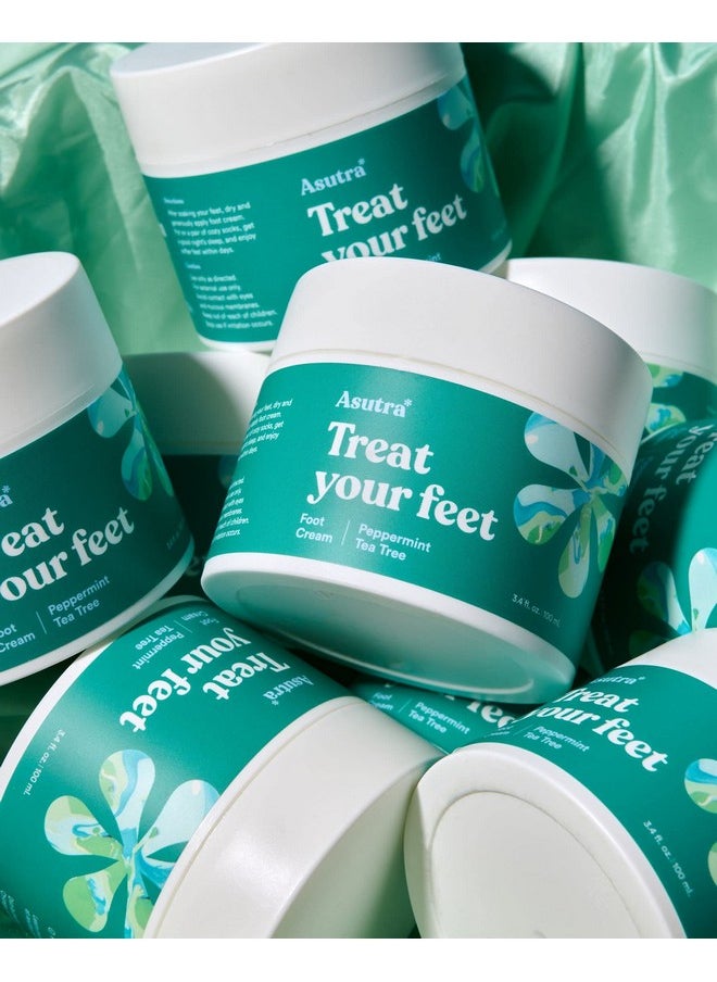 ASUTRA Treat your Feet Foot Cream, 3.4 oz - Rich Lotion with Shea Butter for Dry, Cracked Feet, Peppermint & Tea Tree Essential Oils for Healthy Feet