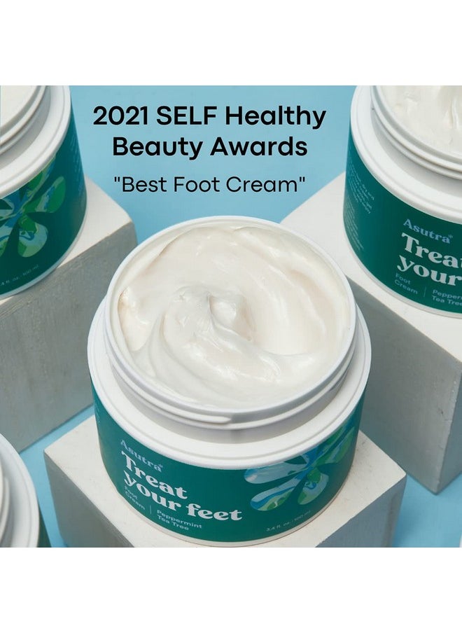 ASUTRA Treat your Feet Foot Cream, 3.4 oz - Rich Lotion with Shea Butter for Dry, Cracked Feet, Peppermint & Tea Tree Essential Oils for Healthy Feet