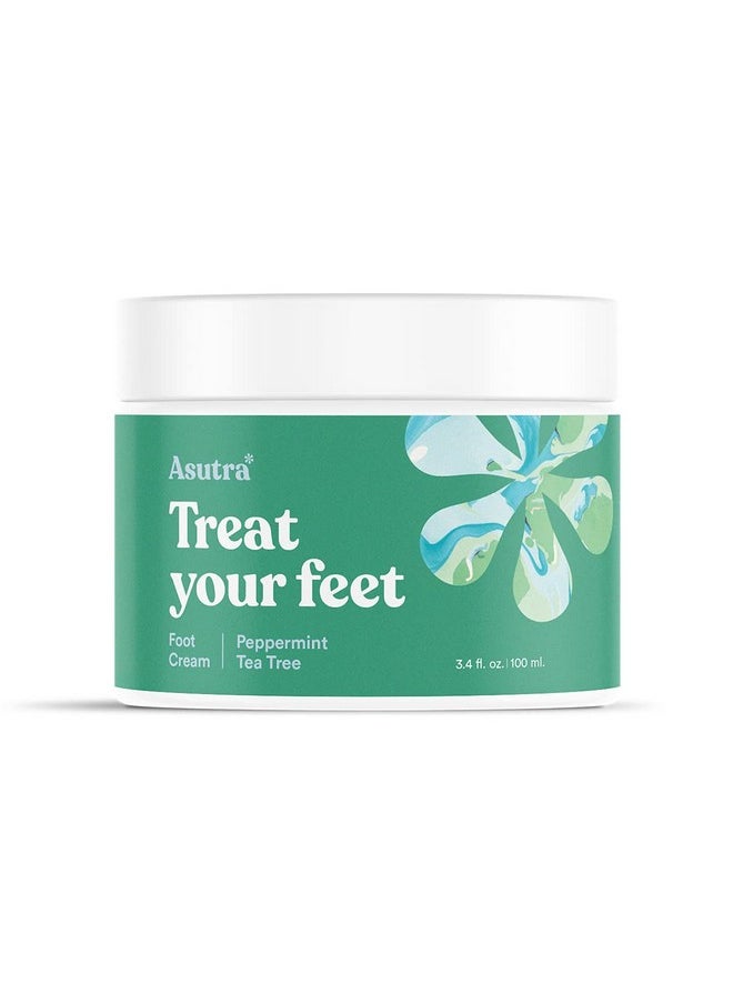 ASUTRA Treat your Feet Foot Cream, 3.4 oz - Rich Lotion with Shea Butter for Dry, Cracked Feet, Peppermint & Tea Tree Essential Oils for Healthy Feet