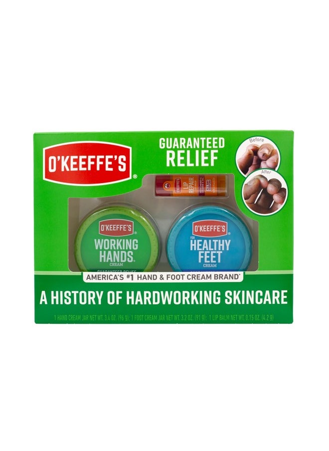 O'Keeffe's Giftbox Including Lip Repair with Cherry and Vitamin E Oil Stick, Working Hands Jar and Healthy Feet Jar
