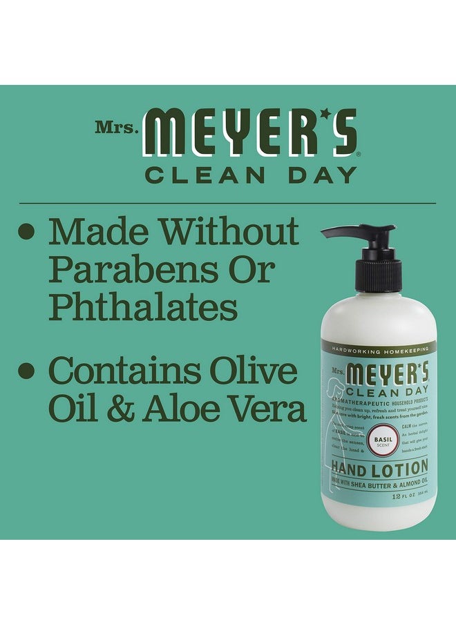 MRS. MEYER'S CLEAN DAY Hand Lotion for Dry Hands, Non-Greasy Moisturizer Made with Essential Oils, Basil, 12 oz