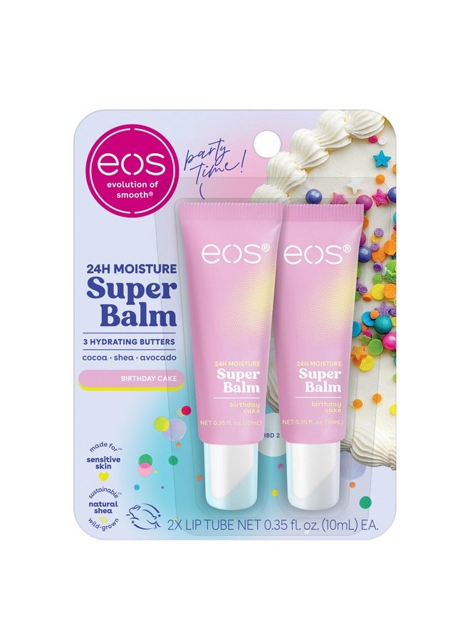 eos 24H Moisture Super Balm- Birthday Cake, Lip Mask, Day or Night Lip Treatment, Made for Sensitive Skin, 0.35 fl oz, 2-Pack