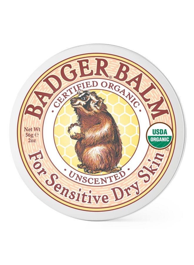 Badger - Unscented Dry Skin Balm, Sensitive Skin Balm, Moisturizing Balm for Dry Cracked Skin, Unscented Balm, Skin Moisturizer Balm, 2 oz