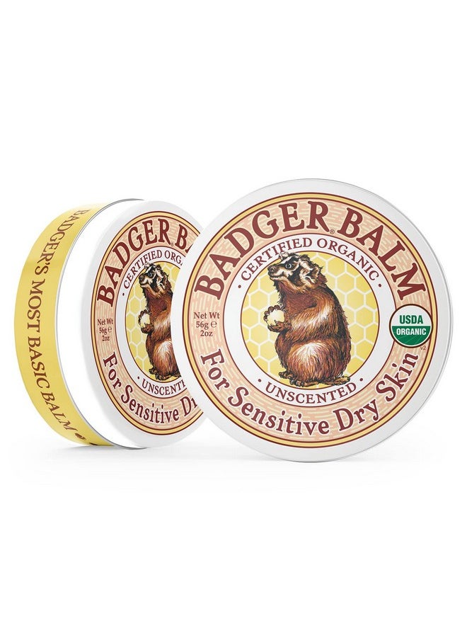 Badger - Unscented Dry Skin Balm, Sensitive Skin Balm, Moisturizing Balm for Dry Cracked Skin, Unscented Balm, Skin Moisturizer Balm, 2 oz
