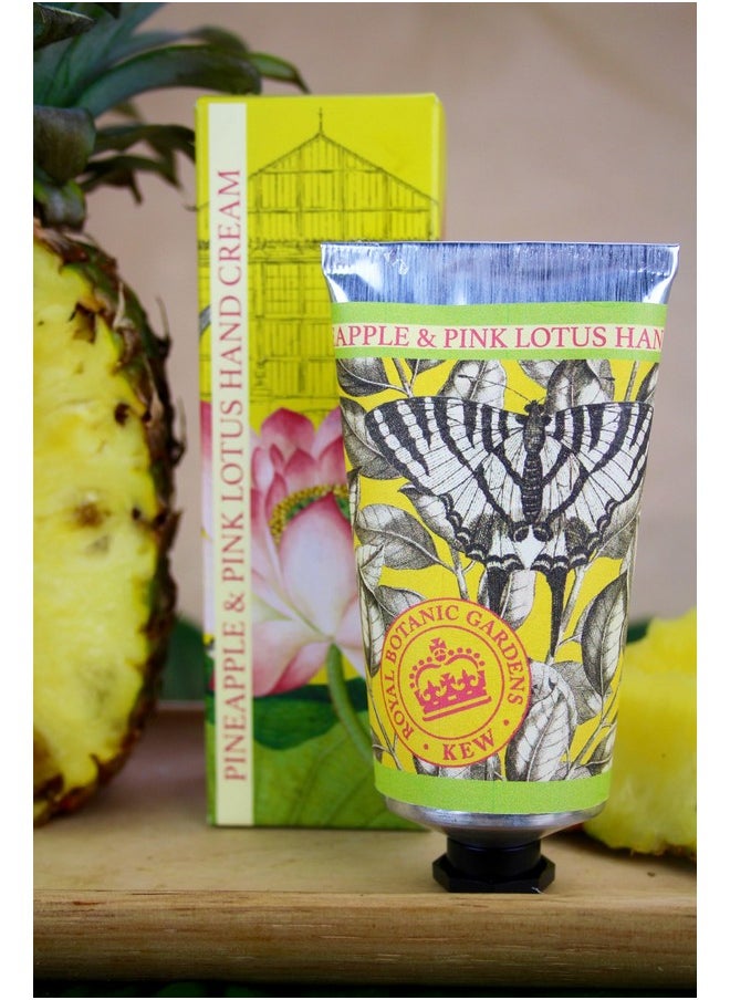 The English Soap Company Royal Botanical Gardens Kew Hand Cream, Luxury Pineapple Hand Cream, Moisturising Hand Cream for Men and Women, Pineapple and Pink Lotus Scent 75ml