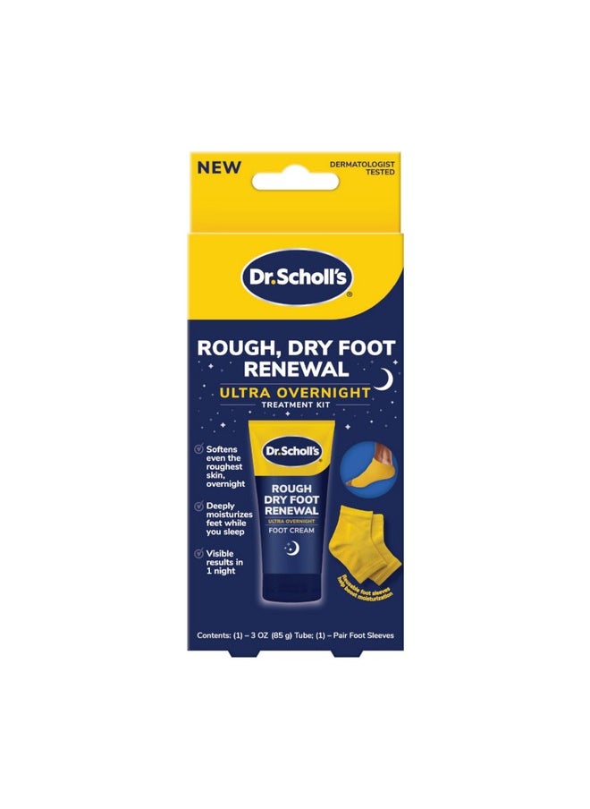 Dr. Scholl's Rough, Dry Foot Renewal Ultra Overnight Treatment with Overnight Foot Cream 3oz with Aloe, Coconut Oil & Urea and Heel Sleeve Socks, Deeply Moisturize & Soften Feet, Dermatologist Tested