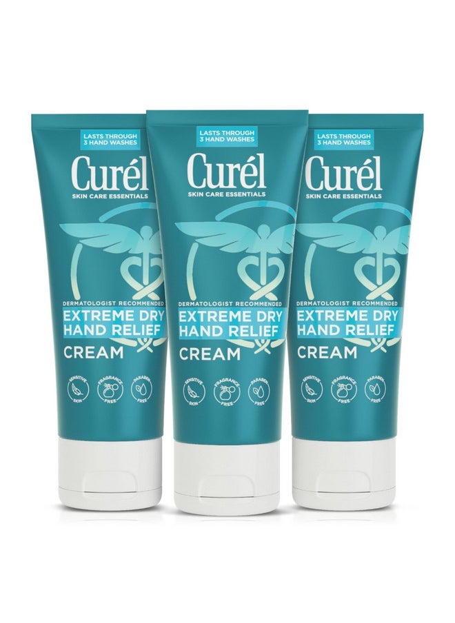 Curel Extreme Dry Hand Cream, Travel Size Lotion for Dryness Relief, Easily Absorbed Hand Cream for Long-Lasting Relief after Washing Hands, with Eucalyptus Extract, 3 Fl Oz (Pack of 3)