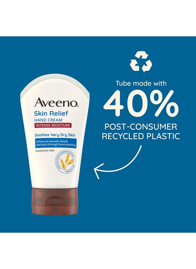 Aveeno Skin Relief Intense Moisture Hand Cream with Soothing Prebiotic Oat for Dry Skin, Sensitive Skin Cream Softens & Smooths Hands & Lasts Through Hand Washing, Fragrance-Free, 3.5 oz