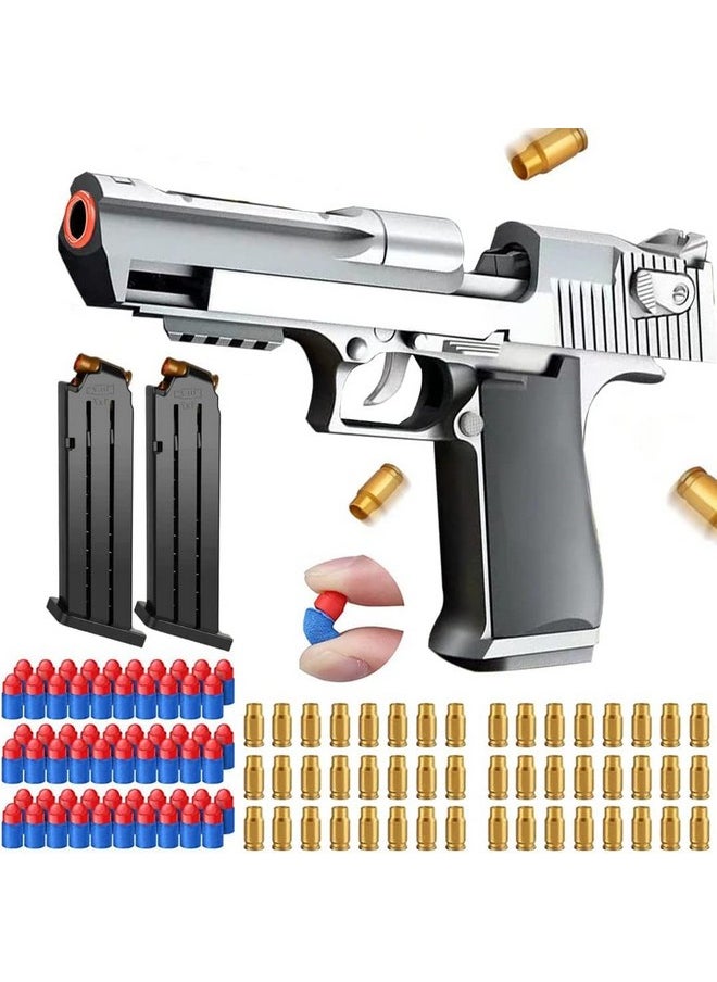 Home Buy Toy Gun with Jump Ejectinging Magazine, Soft Bullets & Pull Back Action, Pistol Toys for Boy Birthday Gift Item Foam Blaster Bullet Gun with 20 Pcs Darts (Silver)