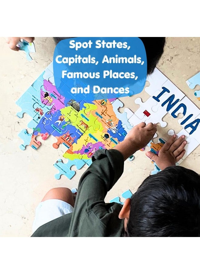 CocoMoco Kids India Map Jigsaw Puzzle For Kids, Toddlers - 56 Pieces Puzzle With States, Dances, Monuments And More, Educational Toy Birthday Return Gift For 2-7 Years By Cocomoco