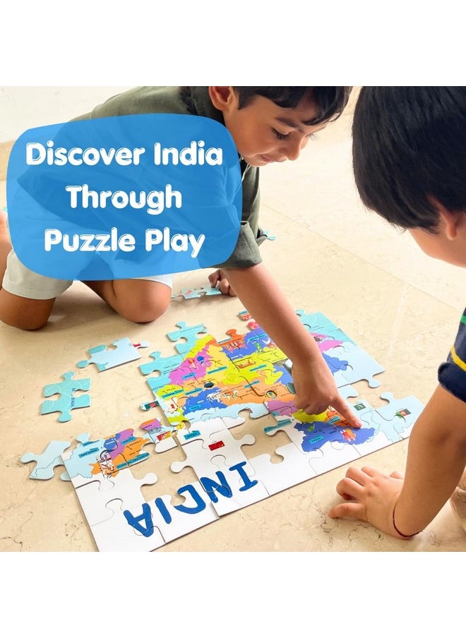 CocoMoco Kids India Map Jigsaw Puzzle For Kids, Toddlers - 56 Pieces Puzzle With States, Dances, Monuments And More, Educational Toy Birthday Return Gift For 2-7 Years By Cocomoco