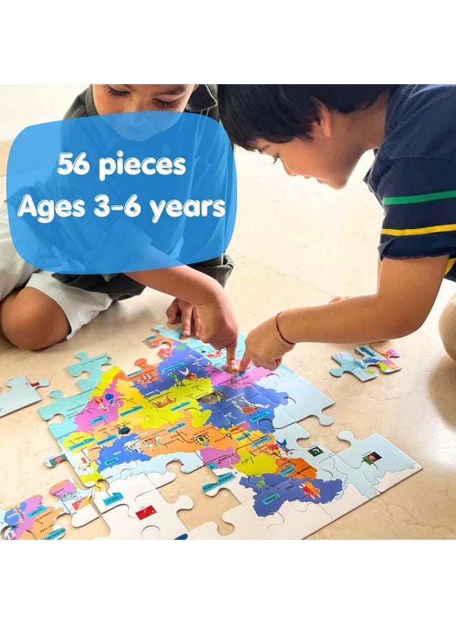 CocoMoco Kids India Map Jigsaw Puzzle For Kids, Toddlers - 56 Pieces Puzzle With States, Dances, Monuments And More, Educational Toy Birthday Return Gift For 2-7 Years By Cocomoco