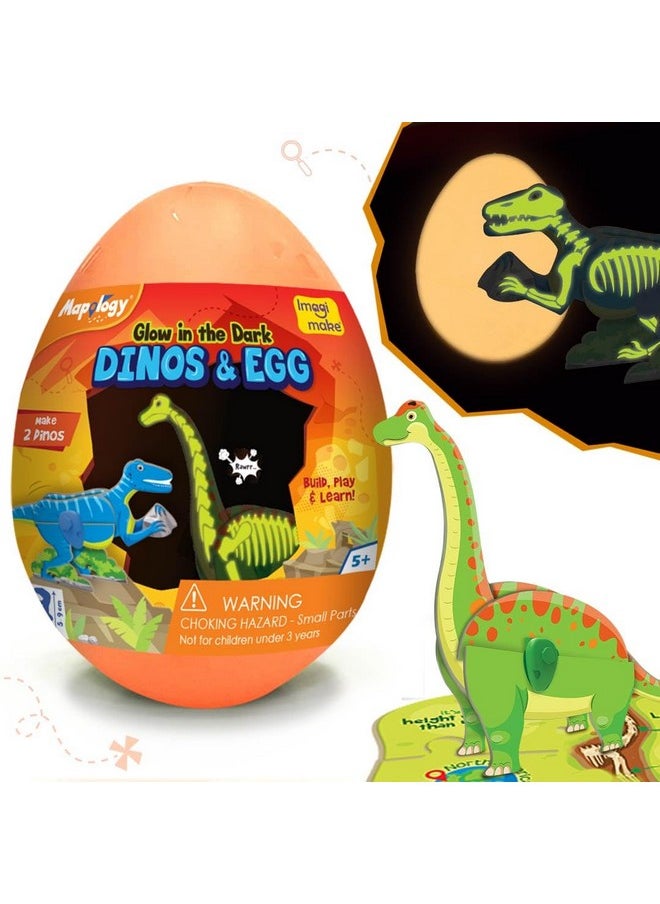 Imagimake Mapology Glow in The Dark Dinos & Egg |3D Dinosaur Puzzle for Kids | Build and Play with Glowing Dinosaur Toys | Birthday and Return Gifts for Kids Ages 5,6,7,8,9