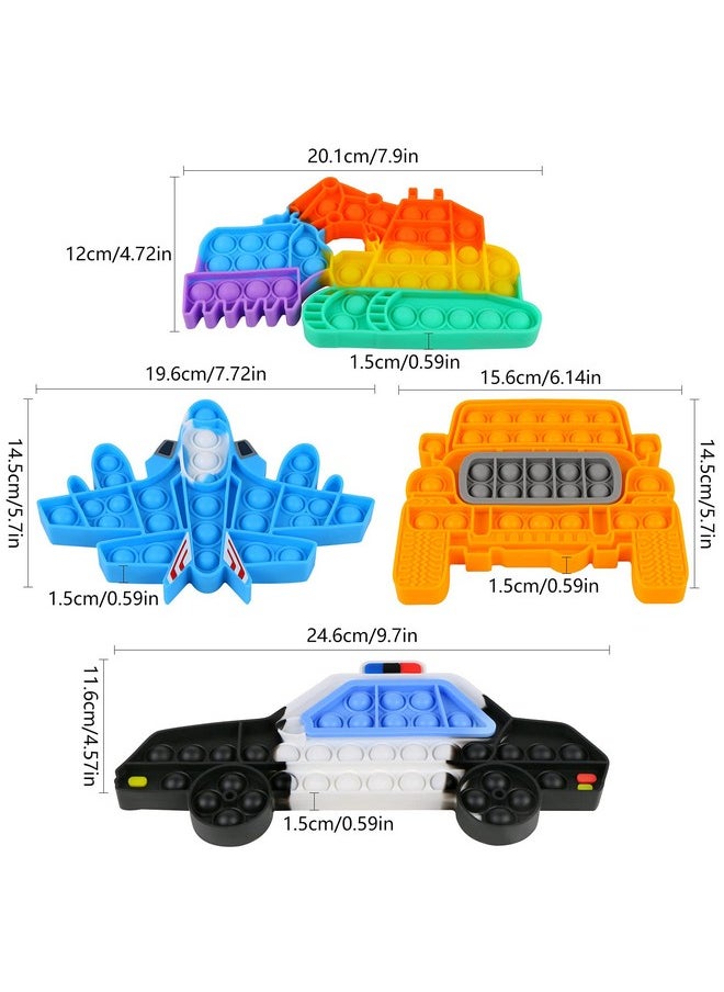 EVERMARKET 4 Pack Push Pop Bubble Sensory Fidget Toys,Rainbow Simple Fidget Toy Pack Bubble Popper Silicone Squeeze Toy Stress Relief Hand Toys Popping Game(Excavator,SUV,Aircraft, Police Car)