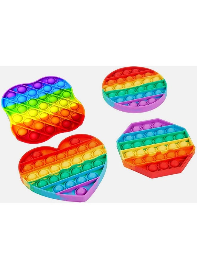 Toyshine Pack of 4- Circle, Square, Octagon and Curve Square - Fidget Popping Sounds Toy, BPA Free Silicone, Push Bubbles Toy for Autism Stress Reliever, Sensory Toy Pop It Toys