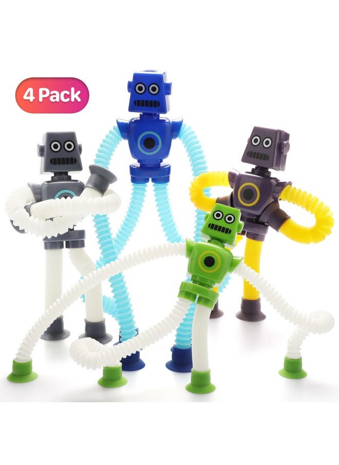 Boxgear 4 Pieces LED Shape Changing Robot Toy, Telescopic Pop Tubes Fidget Toys, Sensory Toys for Girls Boys (Robot)