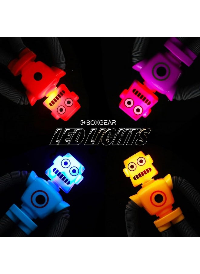 Boxgear 4 Pieces LED Shape Changing Robot Toy, Telescopic Pop Tubes Fidget Toys, Sensory Toys for Girls Boys (Robot)