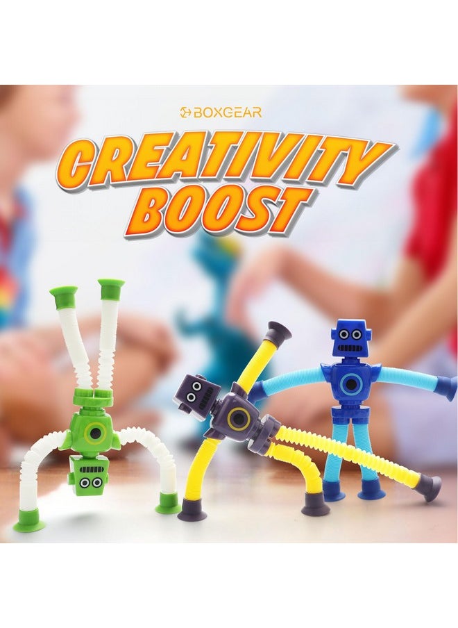 Boxgear 4 Pieces LED Shape Changing Robot Toy, Telescopic Pop Tubes Fidget Toys, Sensory Toys for Girls Boys (Robot)