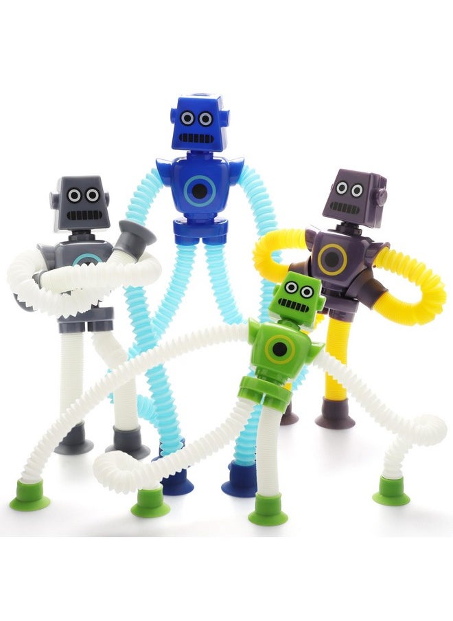 Boxgear 4 Pieces LED Shape Changing Robot Toy, Telescopic Pop Tubes Fidget Toys, Sensory Toys for Girls Boys (Robot)