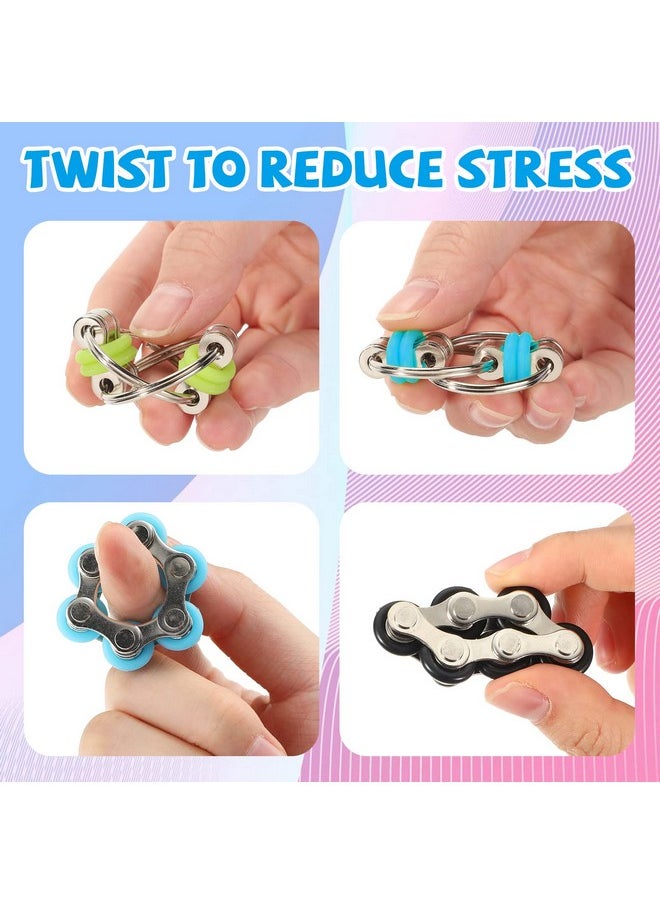 CHENGU 16 Pcs Fidget Toys Set Include 8 Six Roller Chain and 8 Key Flippy Chain Stress Reducer Bike Chain Toys Anxiety Relief Bike Chain for Adults ADHD, Add, Autism (Cute)