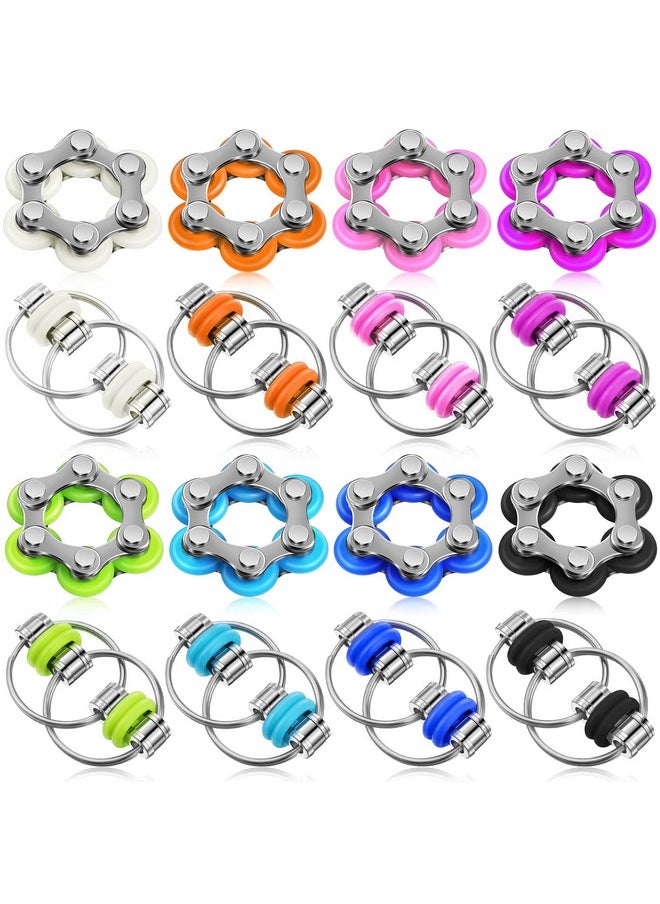 CHENGU 16 Pcs Fidget Toys Set Include 8 Six Roller Chain and 8 Key Flippy Chain Stress Reducer Bike Chain Toys Anxiety Relief Bike Chain for Adults ADHD, Add, Autism (Cute)