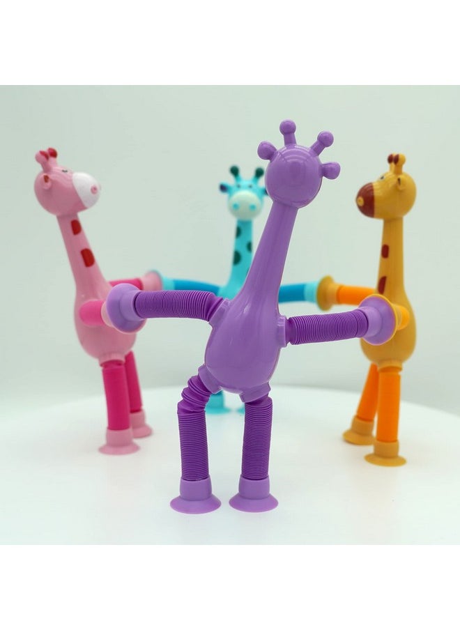 Boxgear 4 Pieces LED Telescopic Suction Cup Giraffe Toy, Shape Changing Telescopic Tube Fidget Toys, Pop Tubes, Fidget Tubes Sensory Toys for Girls Boys (Giraffe)
