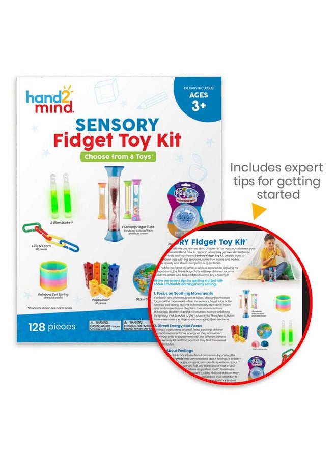 hand2mind Sensory Fidget Toy Kit, Play Therapy Toys, Fidget Tube, Mini Glow Sticks, Play Foam, Stress Ball, Anxiety Sensory Items, Occupational Therapy Toys, Calm Down Corner Supplies (128 Pieces)