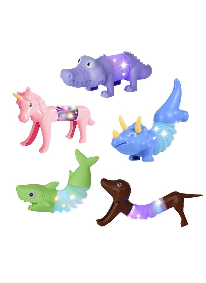 Boxgear 5-Pack LED Pop Tubes Mixed Animal Fidget Toys - Sensory Tubes for Toddlers - Cute Animal Sensory Fidget Toys for Girls and Boys - Stress-Relief Pop Sound Spring Toddler Sensory Toys