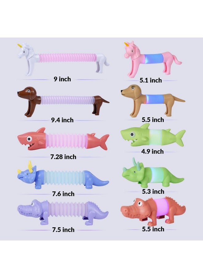 Boxgear 5-Pack LED Pop Tubes Mixed Animal Fidget Toys - Sensory Tubes for Toddlers - Cute Animal Sensory Fidget Toys for Girls and Boys - Stress-Relief Pop Sound Spring Toddler Sensory Toys