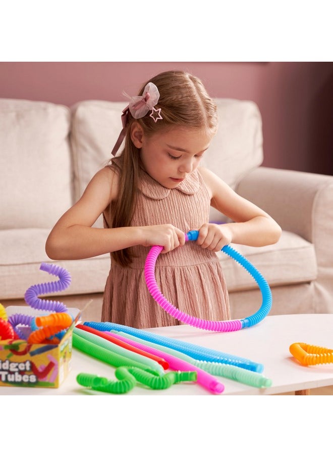 JOYIN 18 Pack Pop Tubes, Sensory Toys（Small） Fidget Tubes Party Favors - 9 Colors, Connectable and Extendable for Stress Relief - Perfect for Party, Classroom Exchange, School Reward