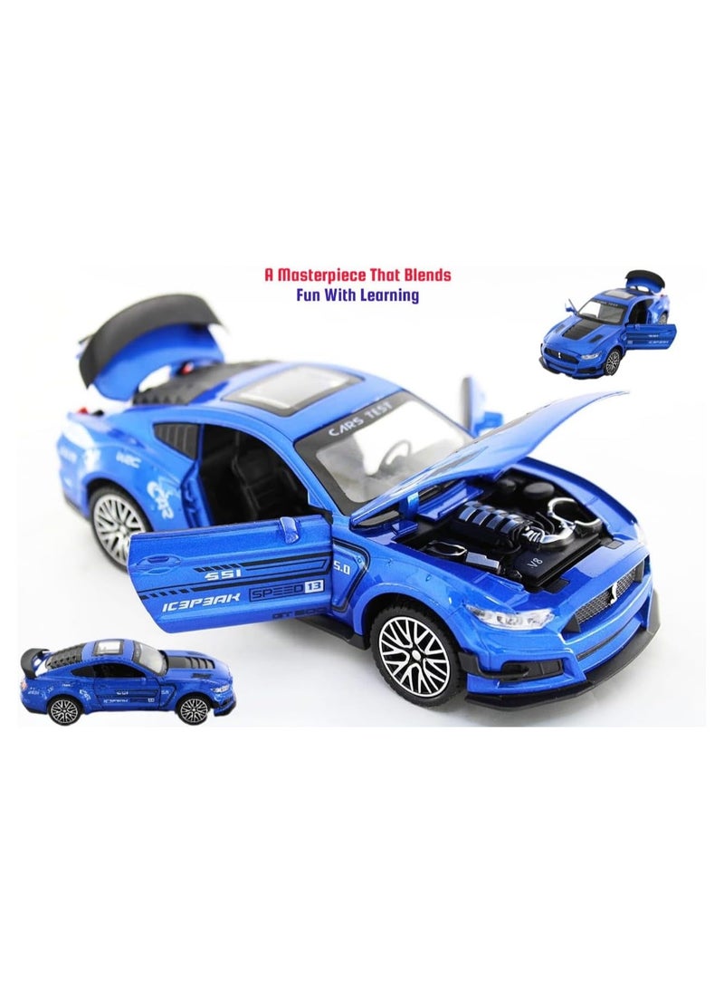 1:32 Scale Diecast Metal Pull Back Car Toy – Realistic Alloy Vehicle with Lights & Opening Doors, Blue Model Truck for Kids & Car Lovers