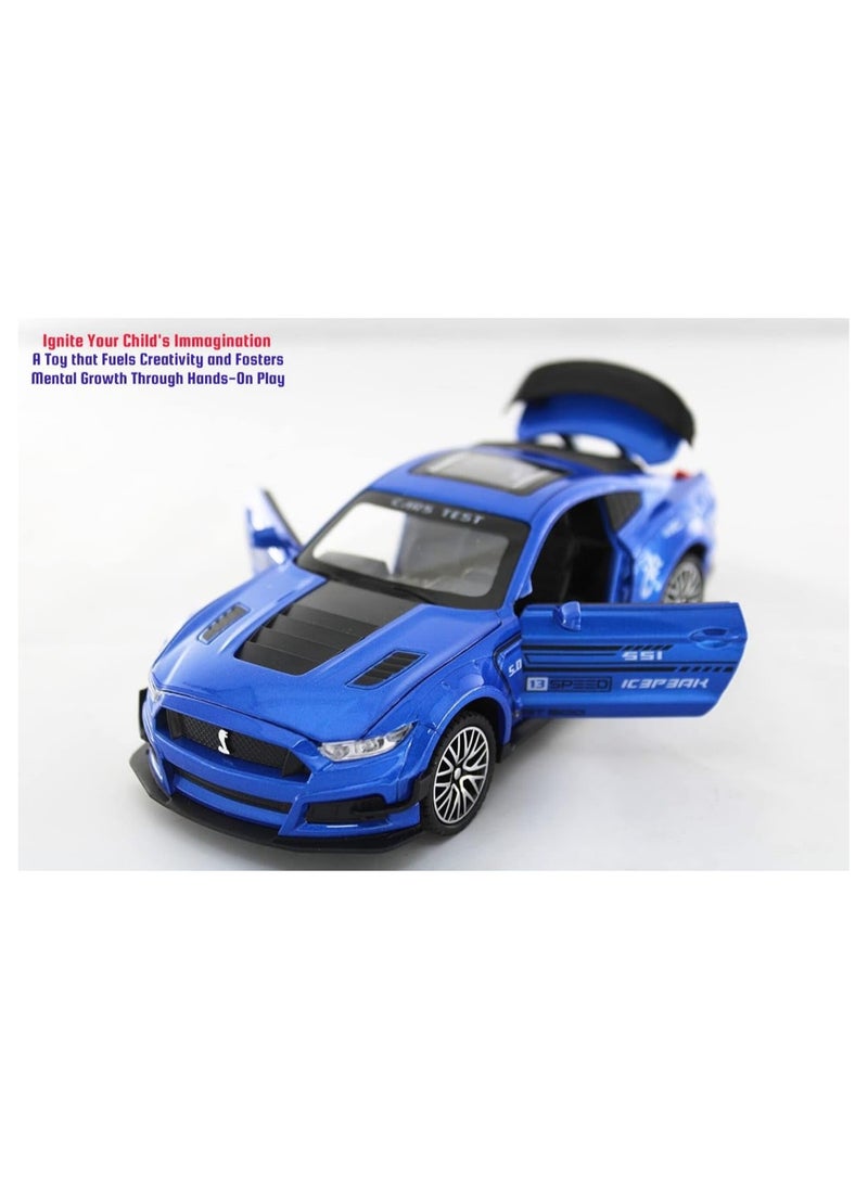 1:32 Scale Diecast Metal Pull Back Car Toy – Realistic Alloy Vehicle with Lights & Opening Doors, Blue Model Truck for Kids & Car Lovers