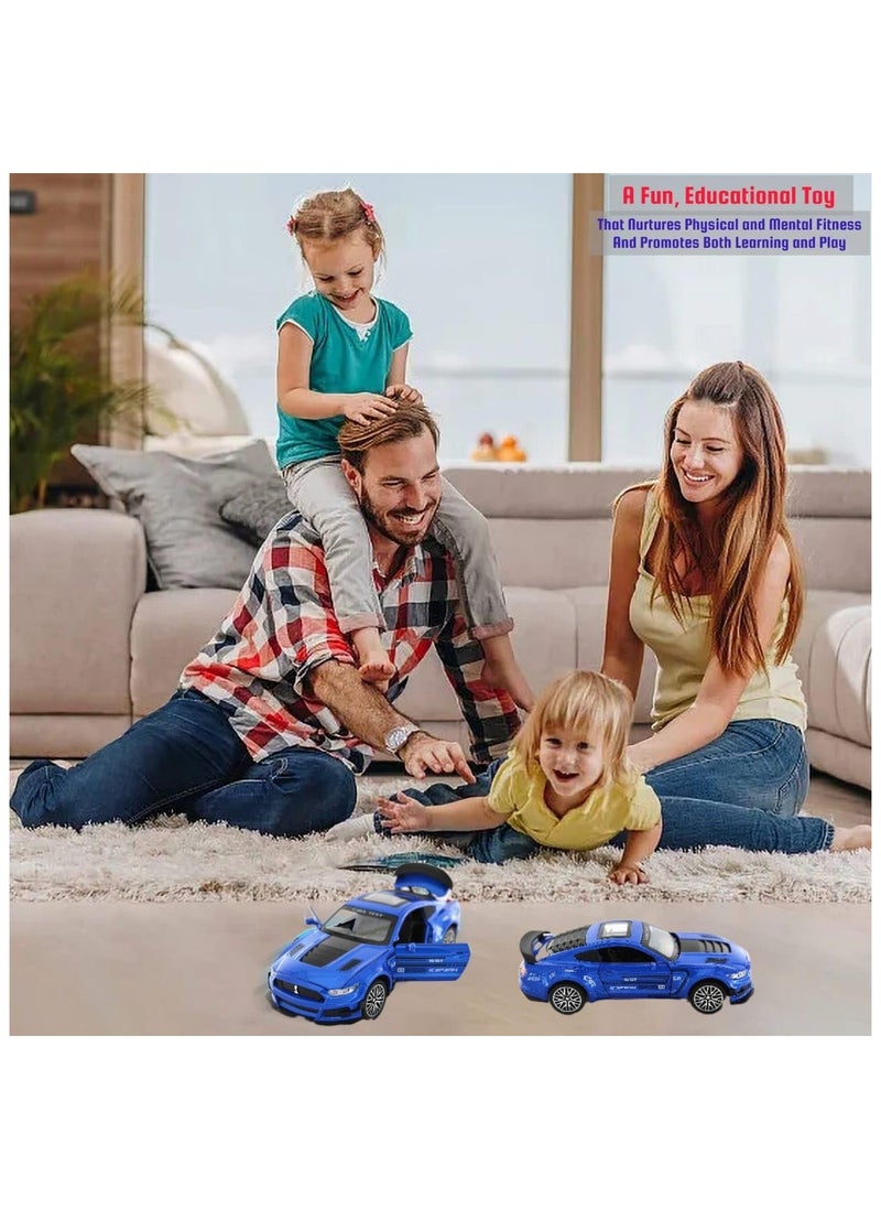 1:32 Scale Diecast Metal Pull Back Car Toy – Realistic Alloy Vehicle with Lights & Opening Doors, Blue Model Truck for Kids & Car Lovers