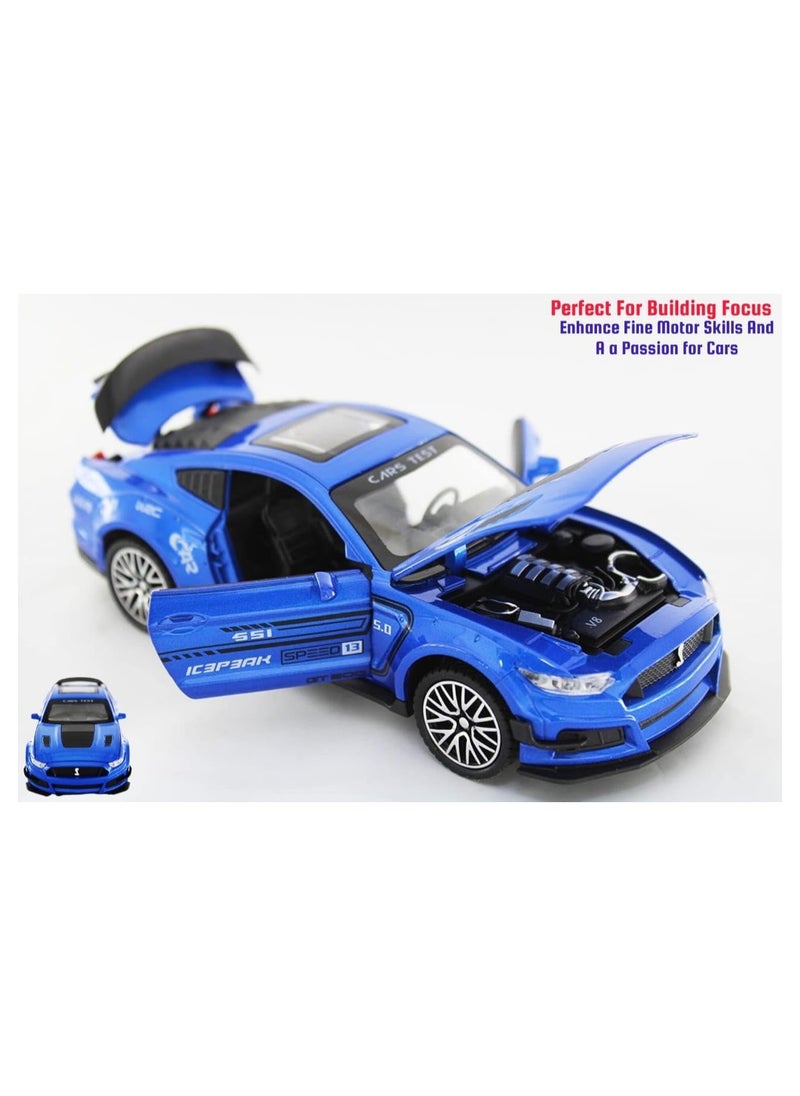 1:32 Scale Diecast Metal Pull Back Car Toy – Realistic Alloy Vehicle with Lights & Opening Doors, Blue Model Truck for Kids & Car Lovers