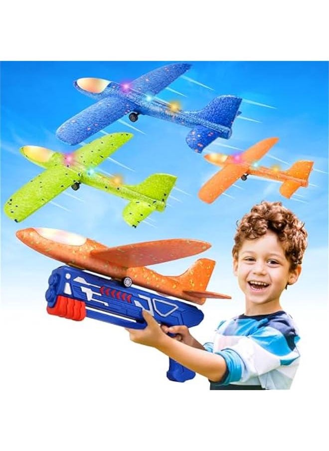 3 Pack Airplane Launcher Toys, 13.2'' LED Foam Glider Catapult Plane Toy for Boys, 2 Flight Modes Outdoor Flying Toys Birthday Gifts for Boys Girls 4 5 6 7 8 9 10 11 12 Year Old